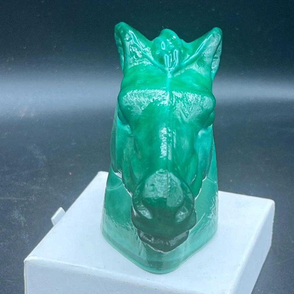 Vintage Jade Malachite Glass Horse Head Figurine‎ Czech Art Deco Hoffmann